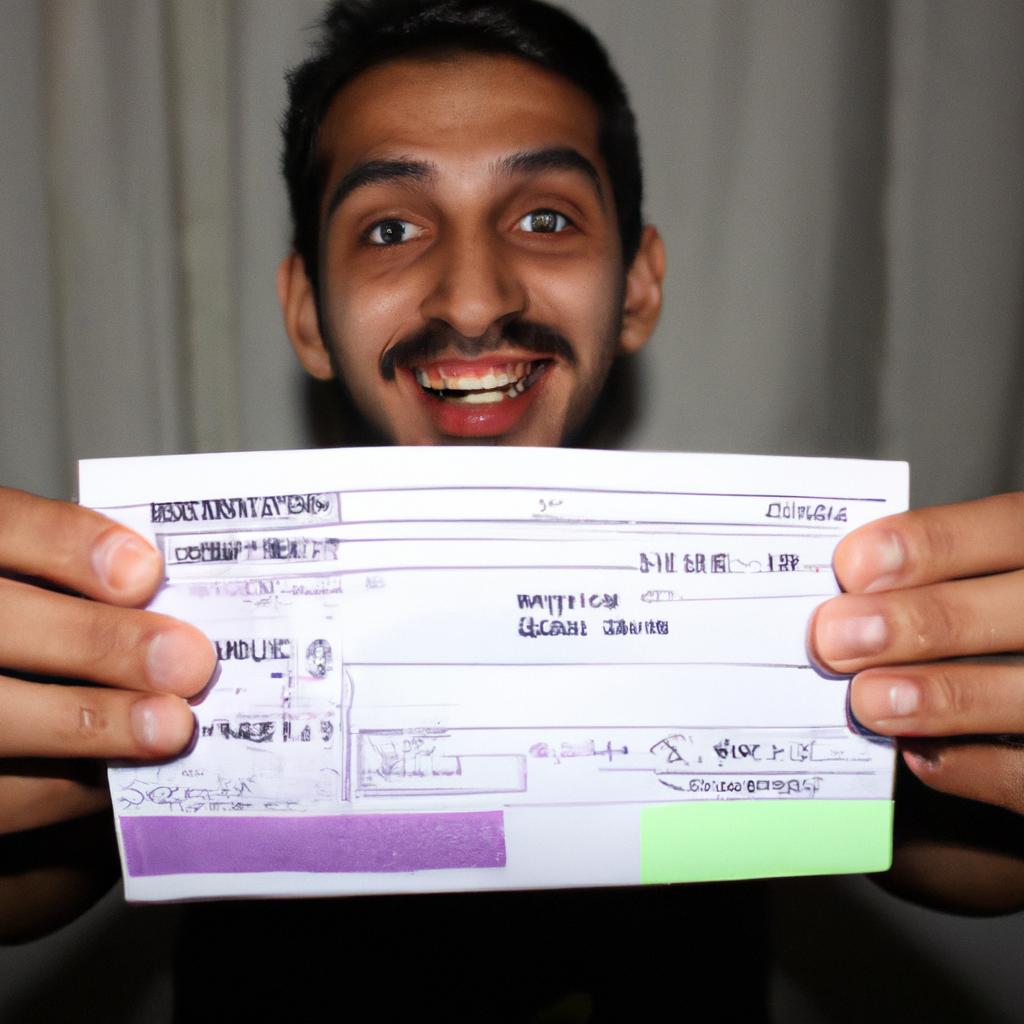 Person holding medical bill, smiling