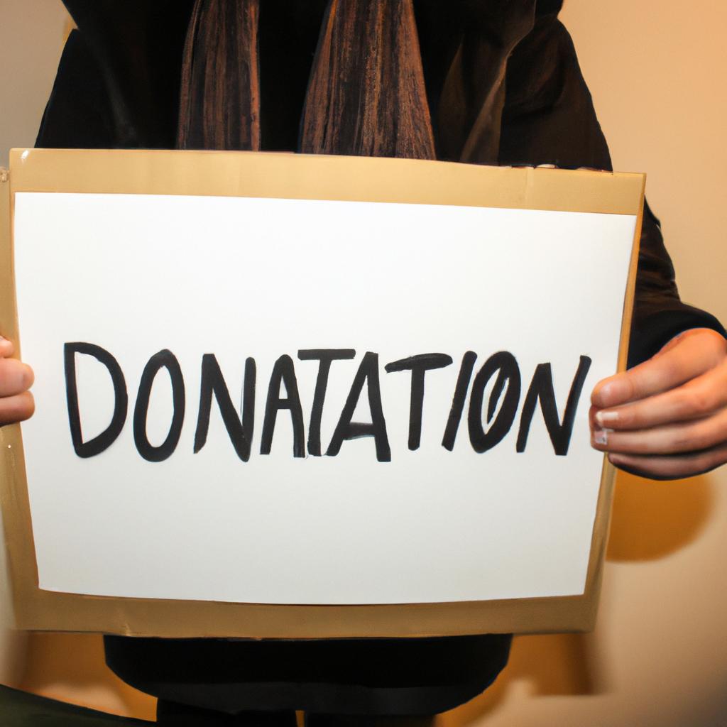 Person holding a donation sign